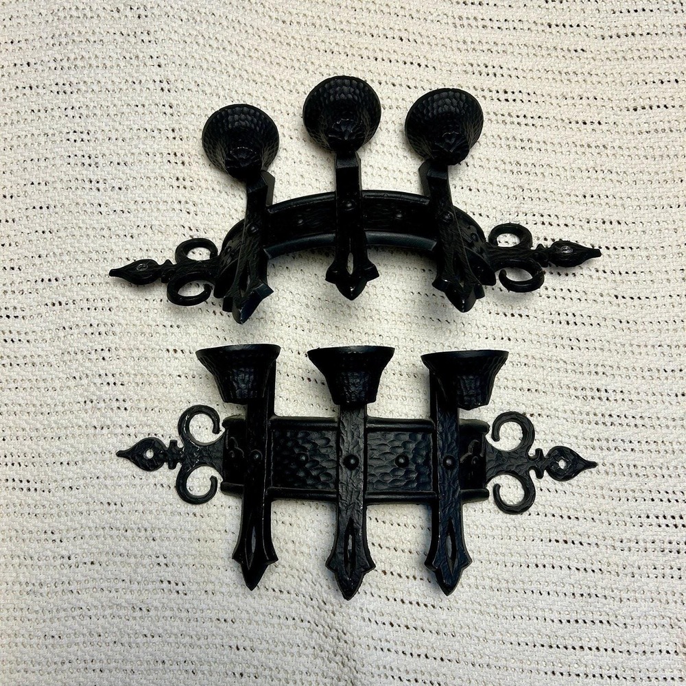 Vintage 1967 Sexton USA Gothic Wall Sconces - Pair Black Medieval Candelabr